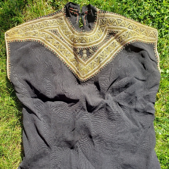Rare!🍀 50's Handmade Boho Embroidery Crepe Blouse - Picture 5 of 7
